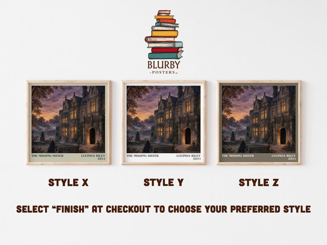 The Missing Sister literary print in frame leaning in hallway – contemporary fiction wall art (mockup)