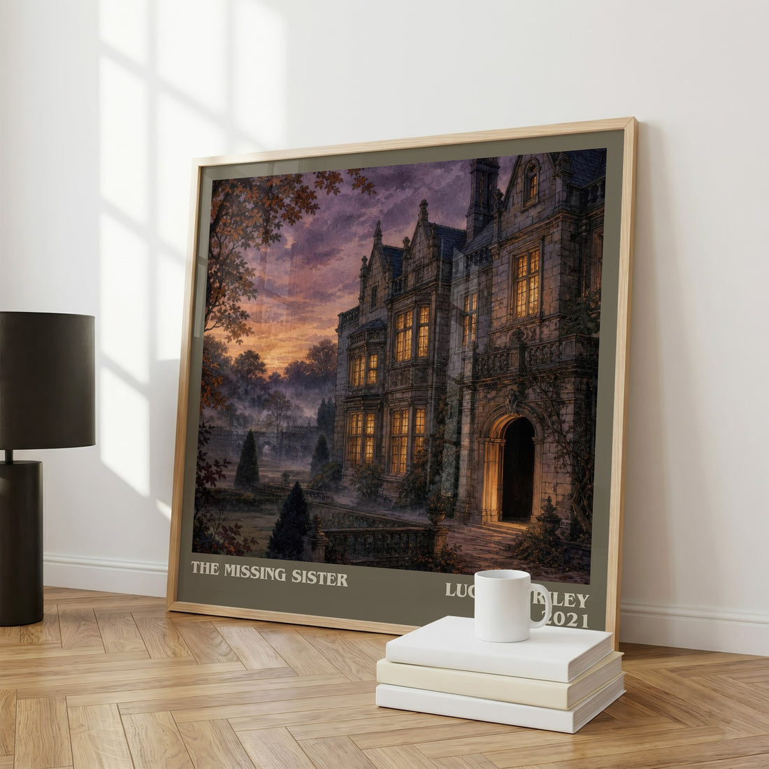 The Missing Sister literary print framed by window – literary home decor