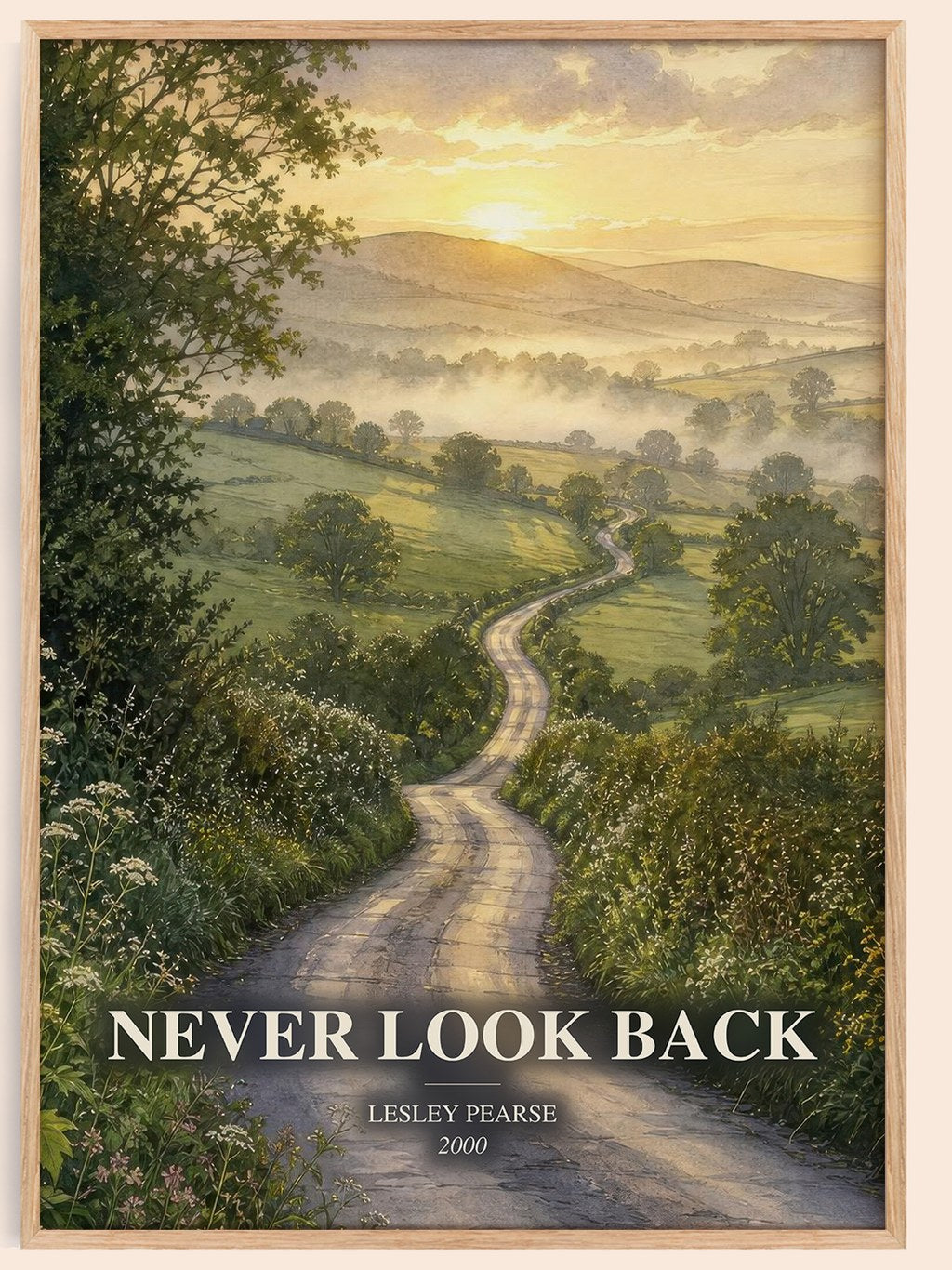 Never Look Back watercolour book poster by Lesley Pearse – framed literary art print