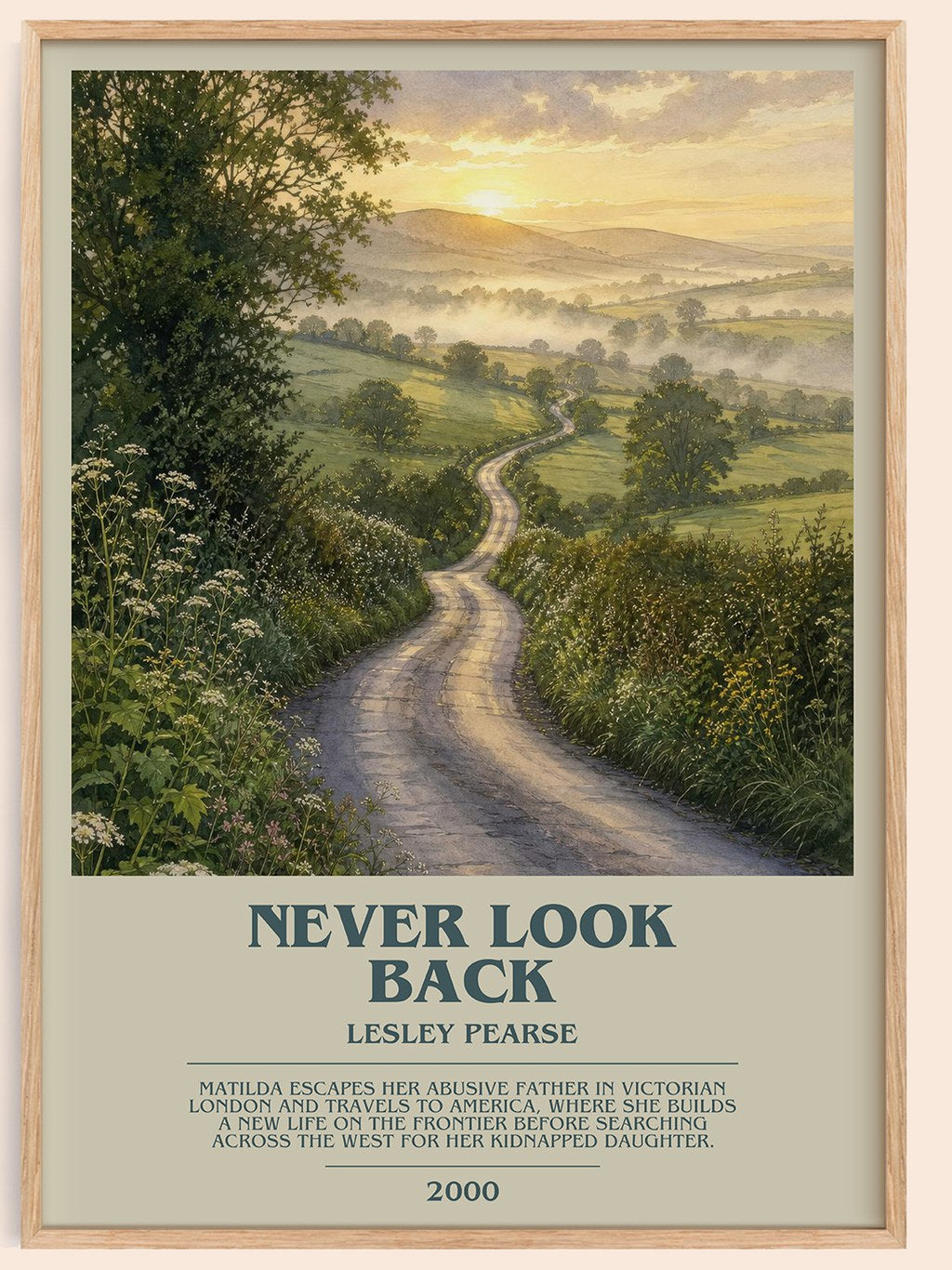 Never Look Back bookish book poster by Lesley Pearse – framed literary art print