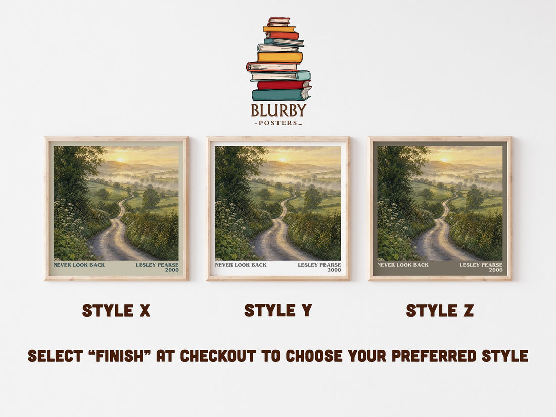Never Look Back literary print in frame leaning in hallway – historical fiction wall art (mockup)