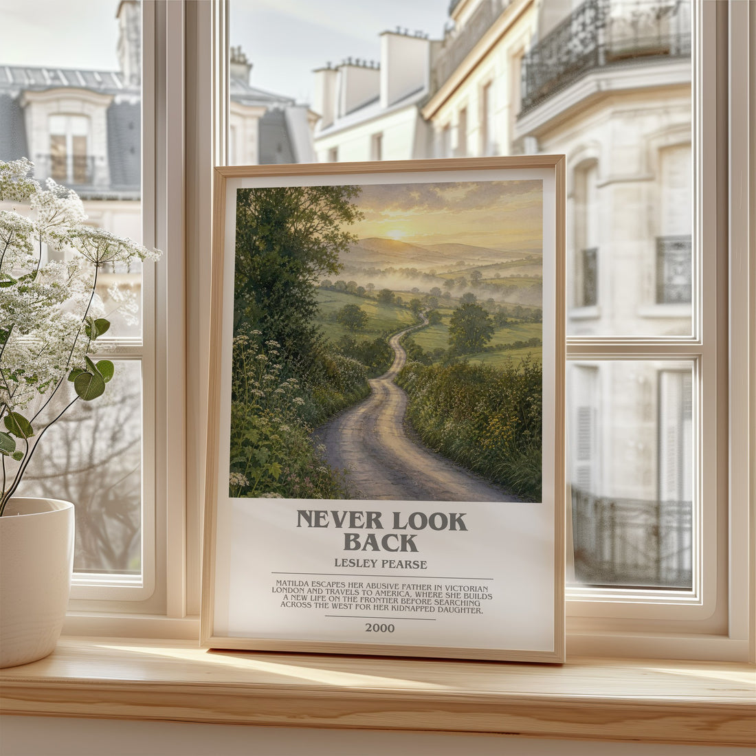 Never Look Back bookish poster colour and style options – Lesley Pearse book art