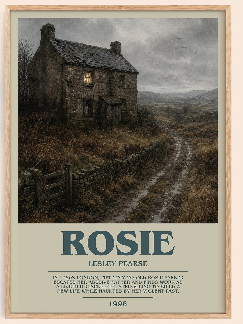 Rosie bookish book poster by Lesley Pearse – framed literary art print