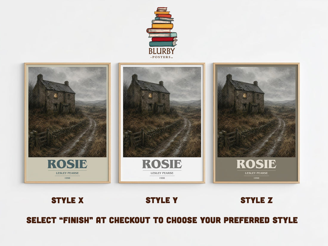 Rosie book cover print in frame leaning in hallway – historical fiction wall art (mockup)