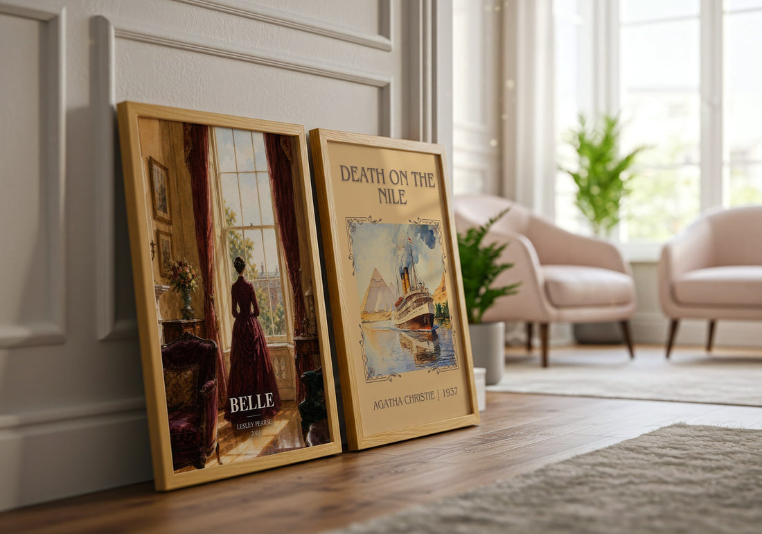 Belle watercolour print framed by window – literary home decor