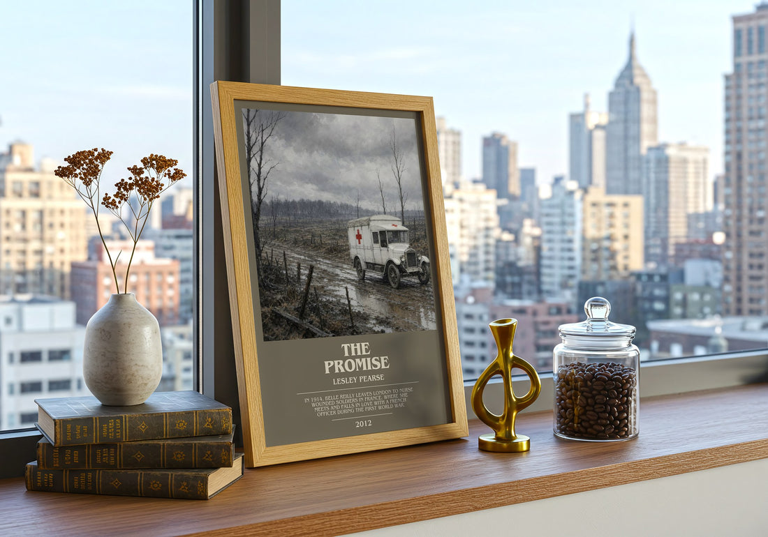 The Promise bookish print framed by window – literary home decor