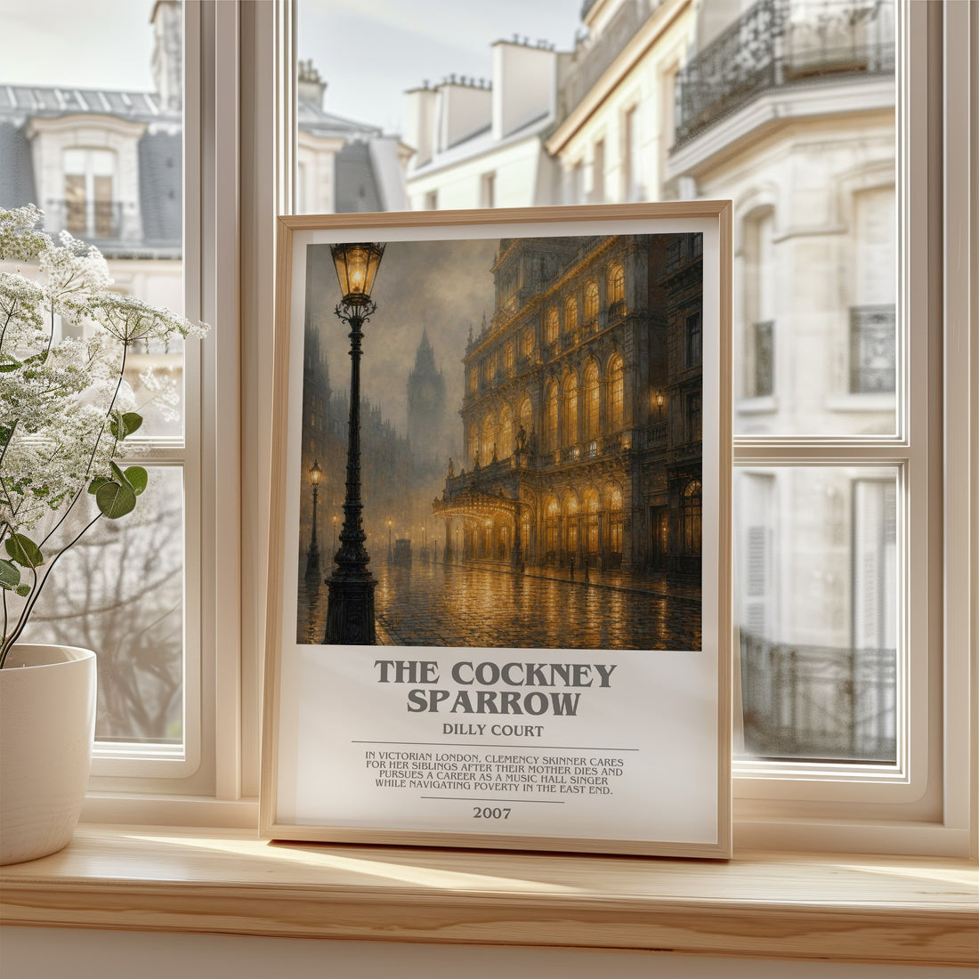The Cockney Sparrow bookish poster colour and style options – Dilly Court book art