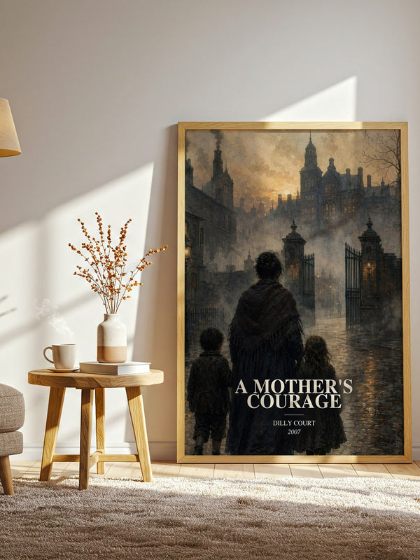 A Mother's Courage watercolour print in frame leaning in hallway – historical fiction wall art