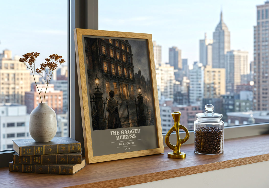 The Ragged Heiress book cover print framed by window – literary home decor