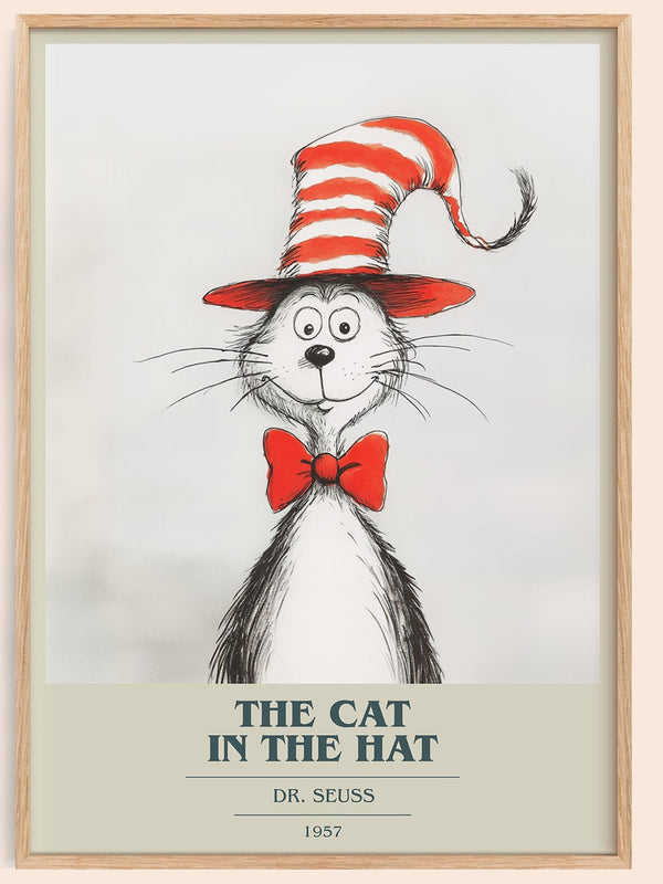 The Cat in the Hat book cover book poster by Dr. Seuss – framed literary art print
