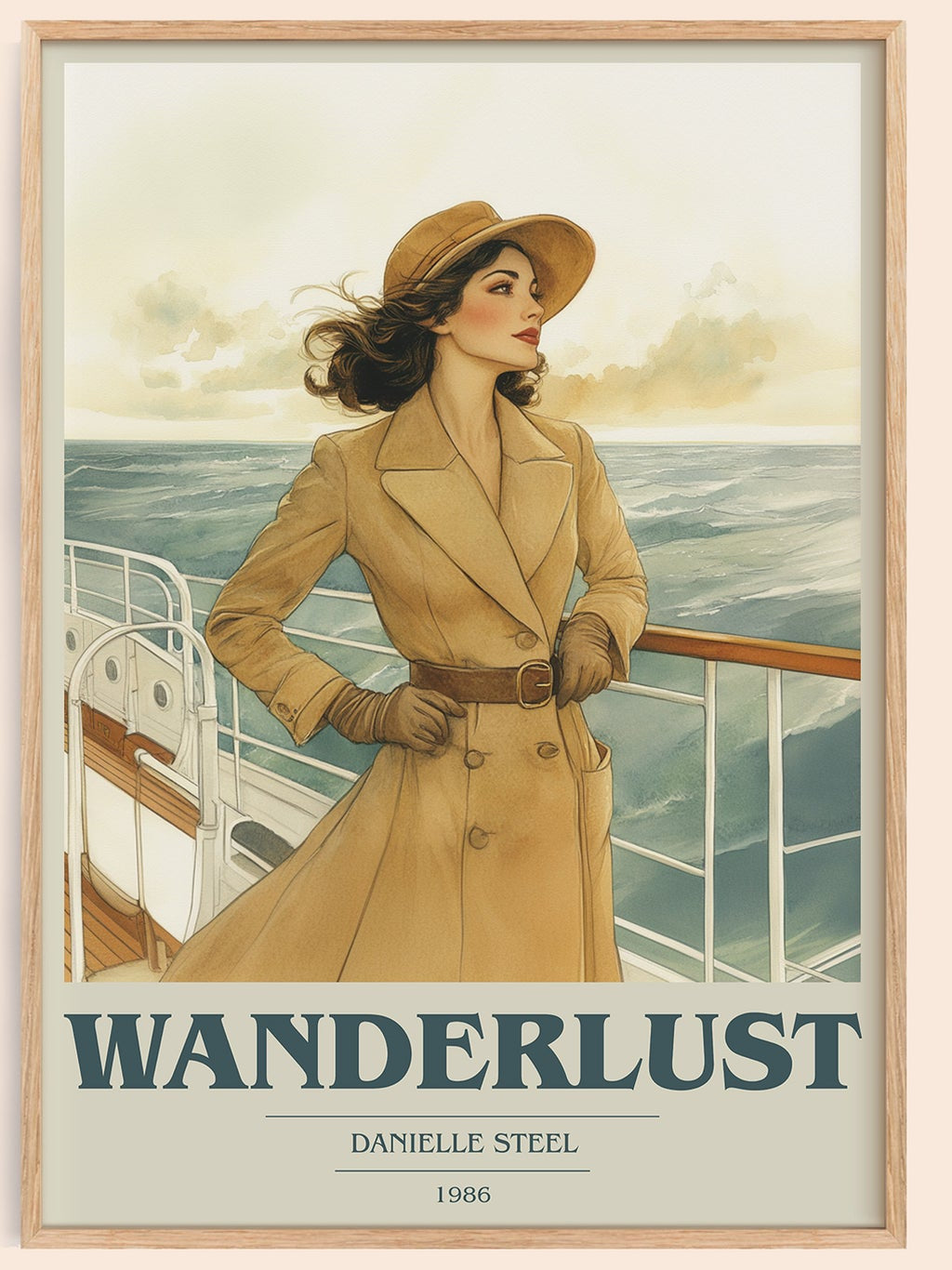 Wanderlust book cover book poster by Danielle Steel – framed literary art print