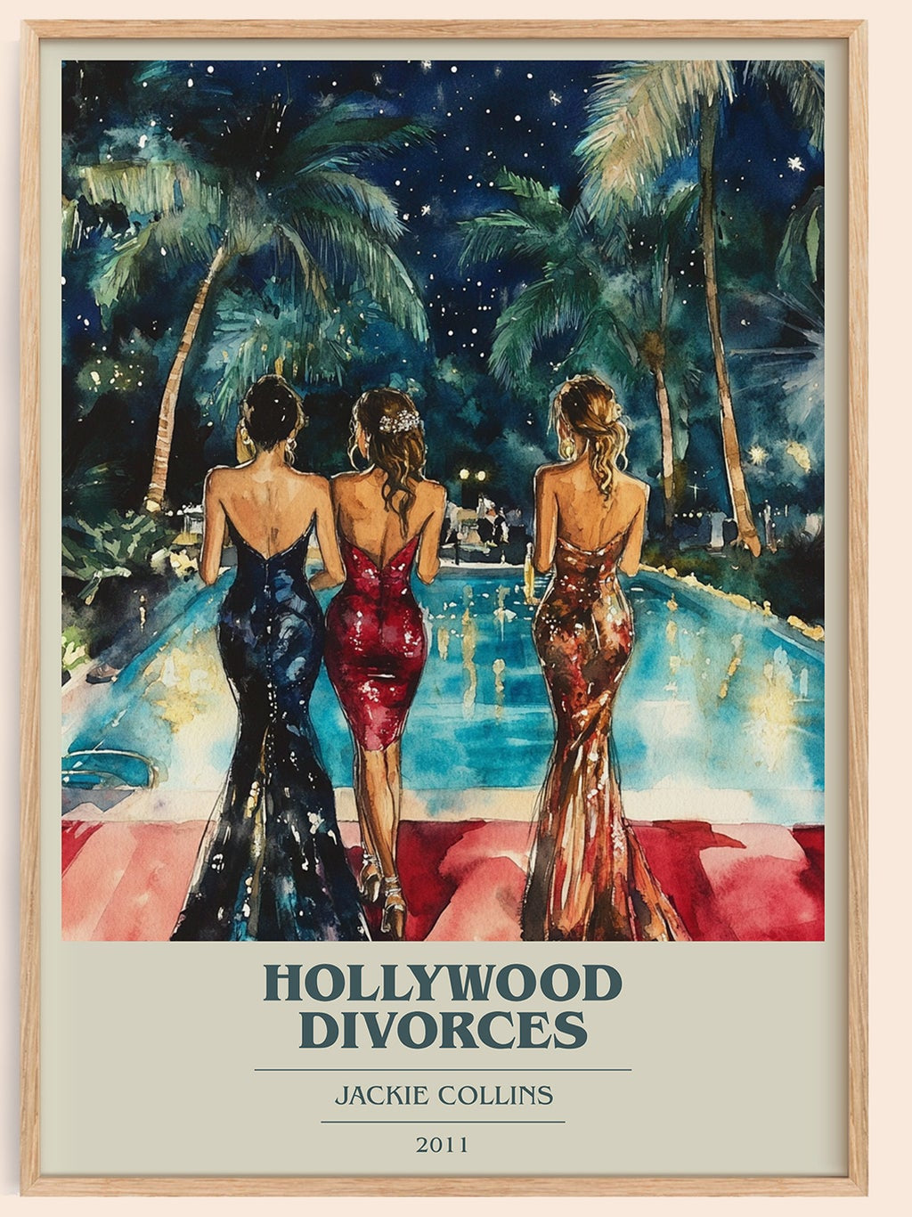 Hollywood Divorces book cover book poster by Jackie Collins – framed literary art print