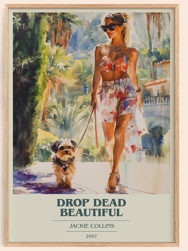 Drop Dead Beautiful book cover book poster by Jackie Collins – framed literary art print