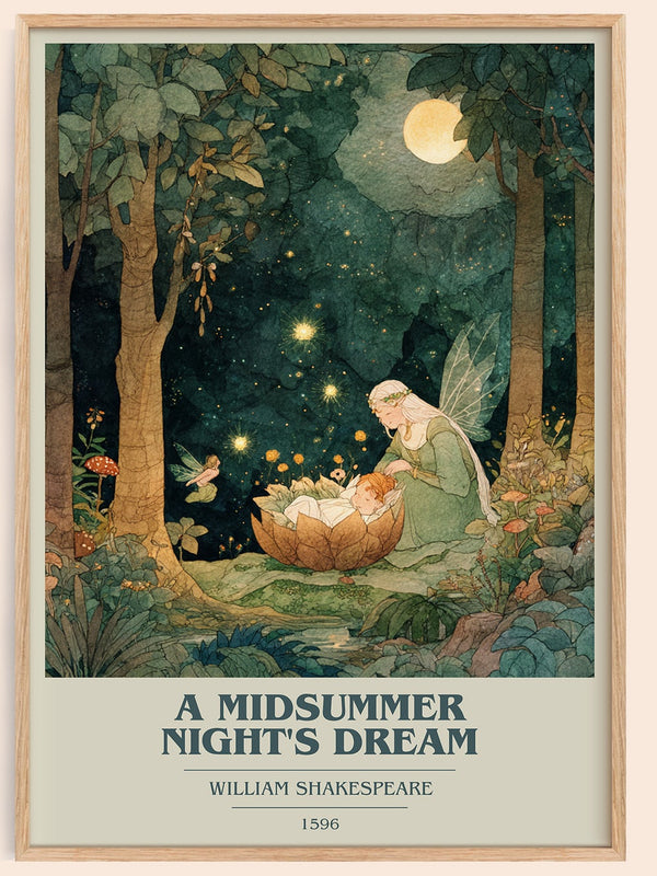 A Midsummer Night's Dream book cover book poster by William Shakespeare – framed literary art print