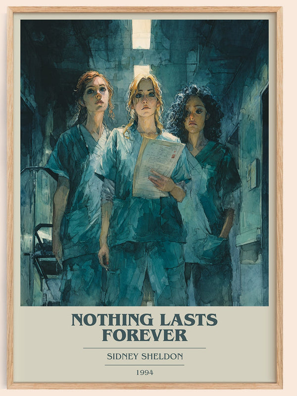 Nothing Lasts Forever book cover book poster by Sidney Sheldon – framed literary art print