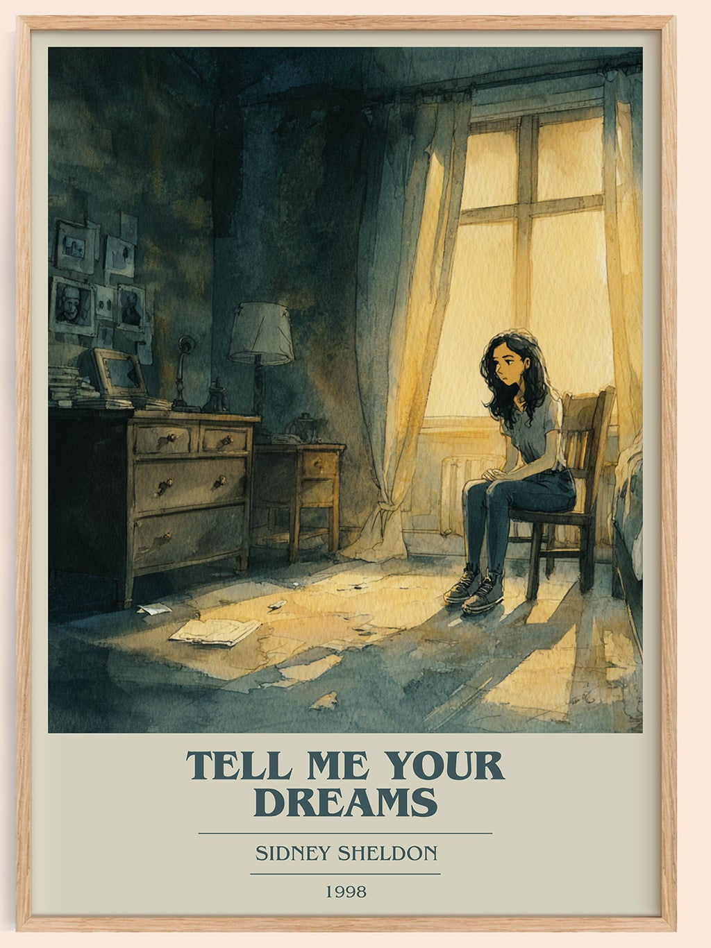 Tell Me Your Dreams book cover book poster by Sidney Sheldon – framed literary art print