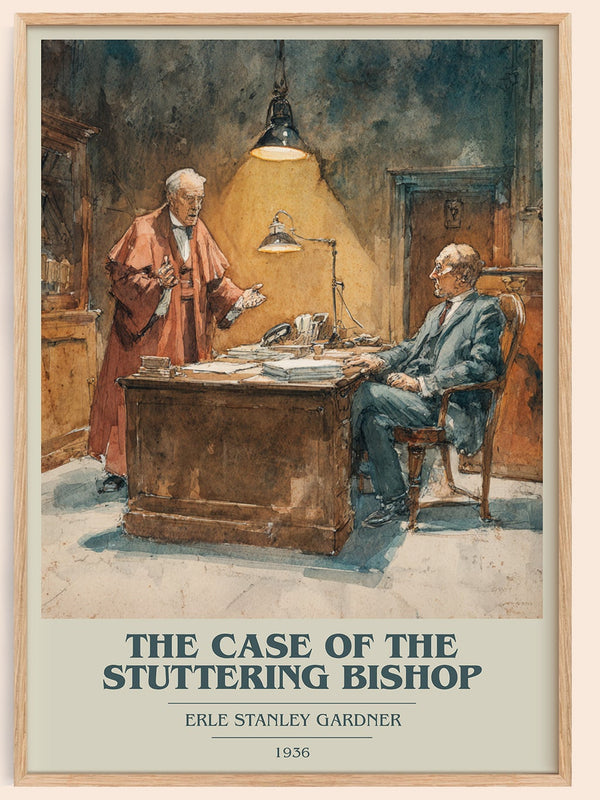 The Case of the Stuttering Bishop book cover book poster by Erle Stanley Gardner – framed literary art print
