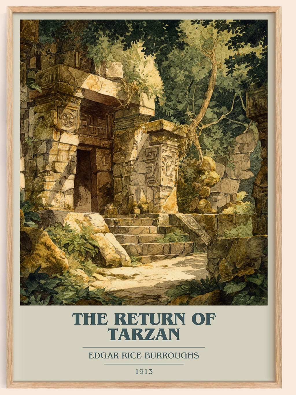 The Return Of Tarzan book cover book poster by Edgar Rice Burroughs – framed literary art print