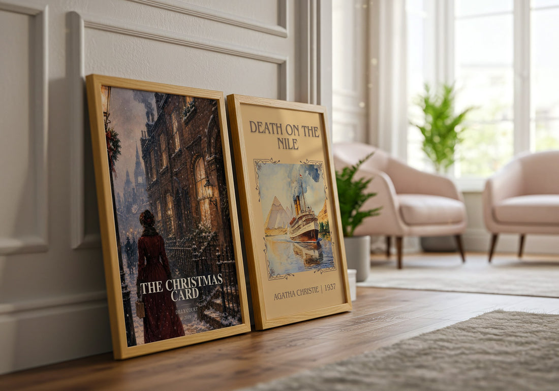 The Christmas Card watercolour print framed by window – literary home decor