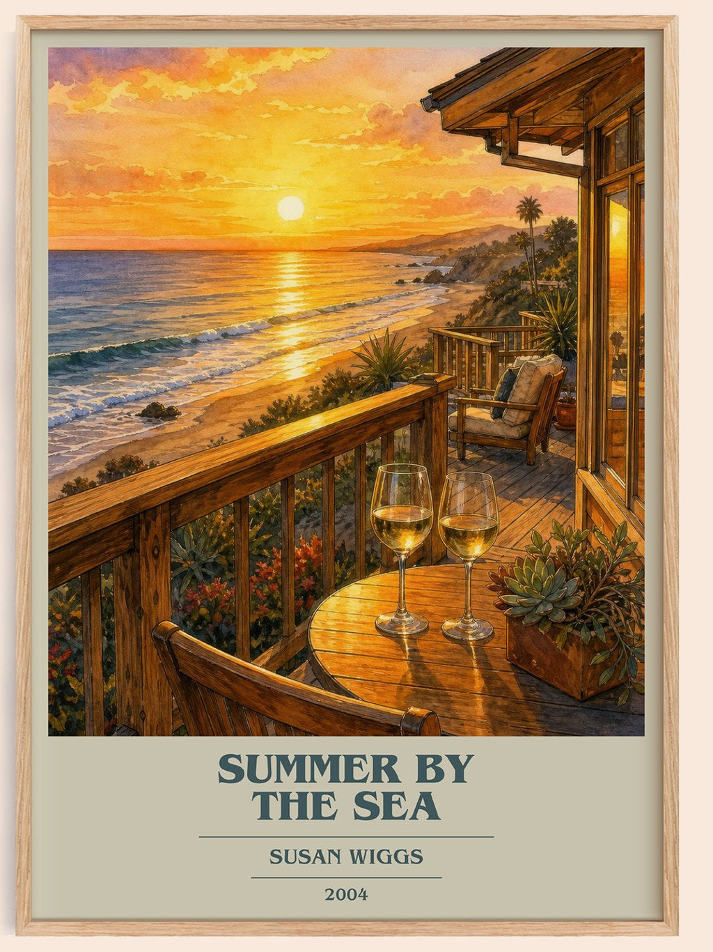 Summer by the Sea book cover book poster by Susan Wiggs – framed literary art print