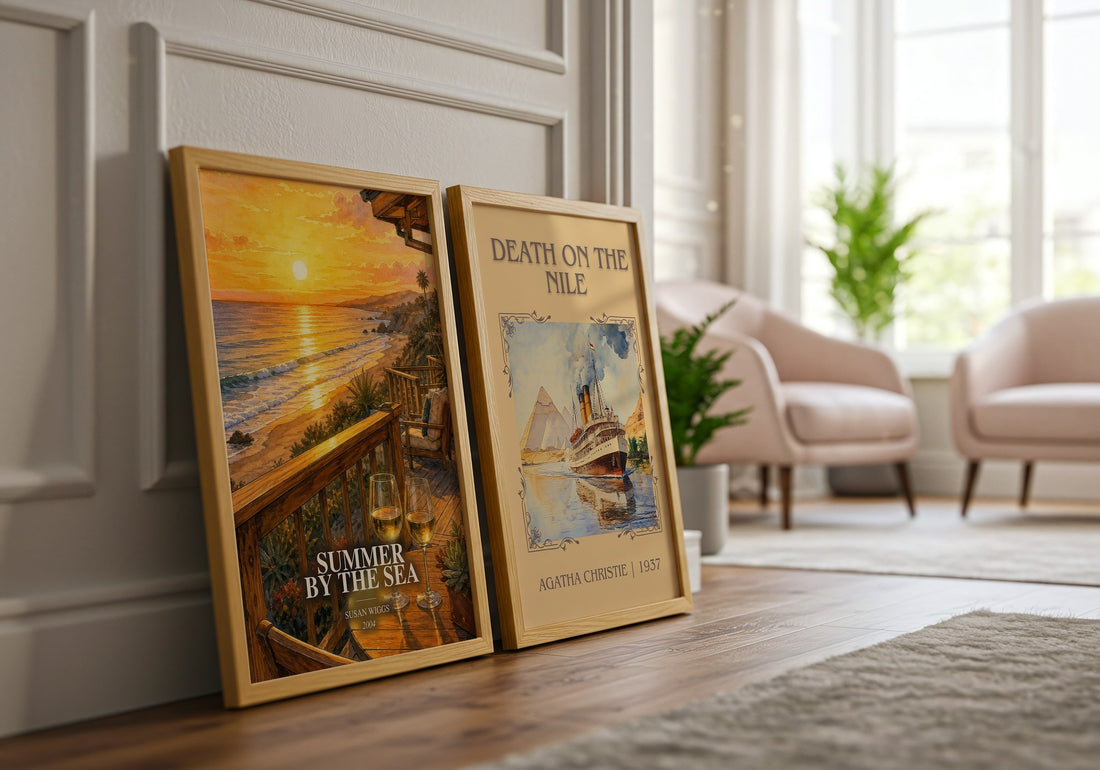 Summer by the Sea watercolour print framed by window – literary home decor