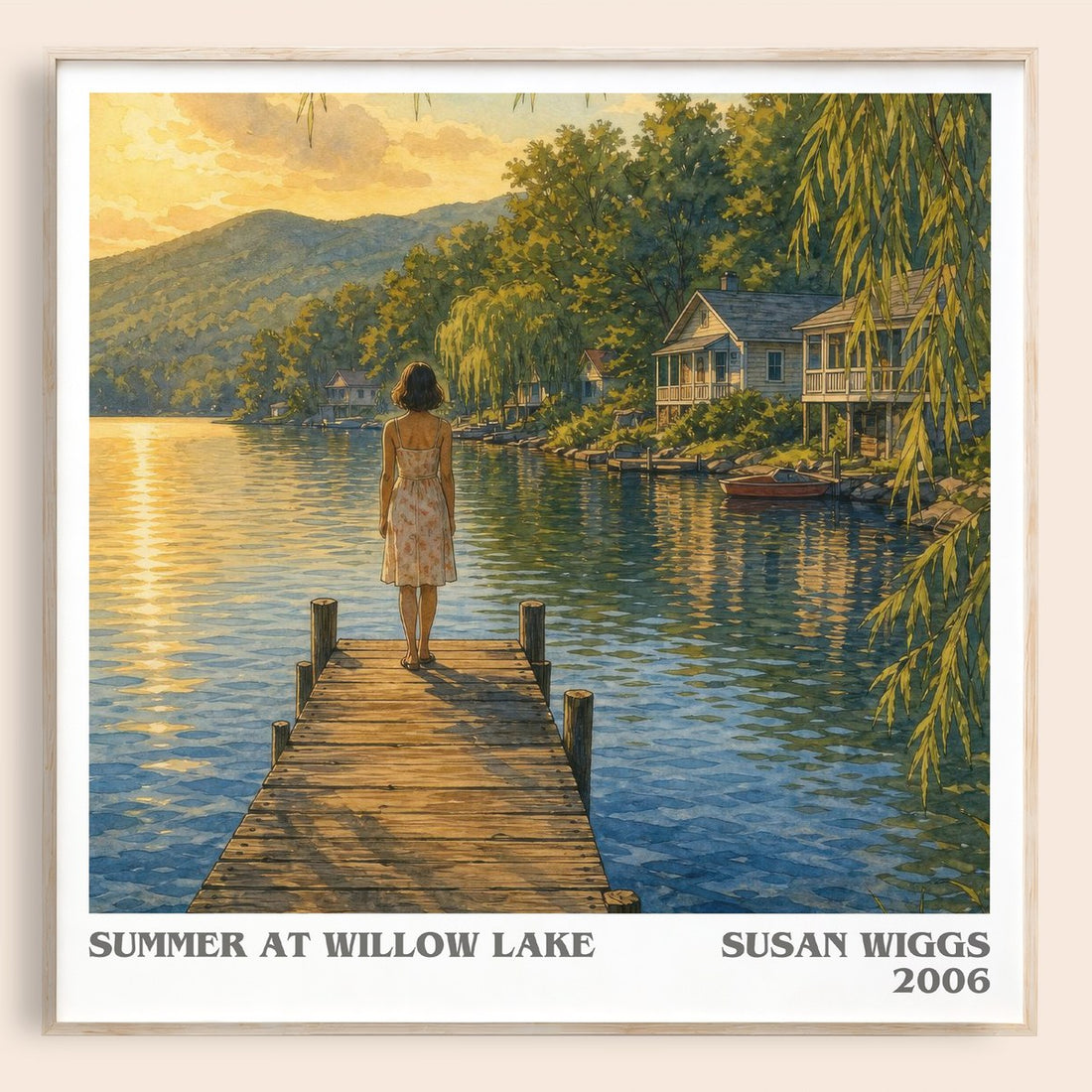 Summer at Willow Lake literary book poster by Susan Wiggs – framed literary art print