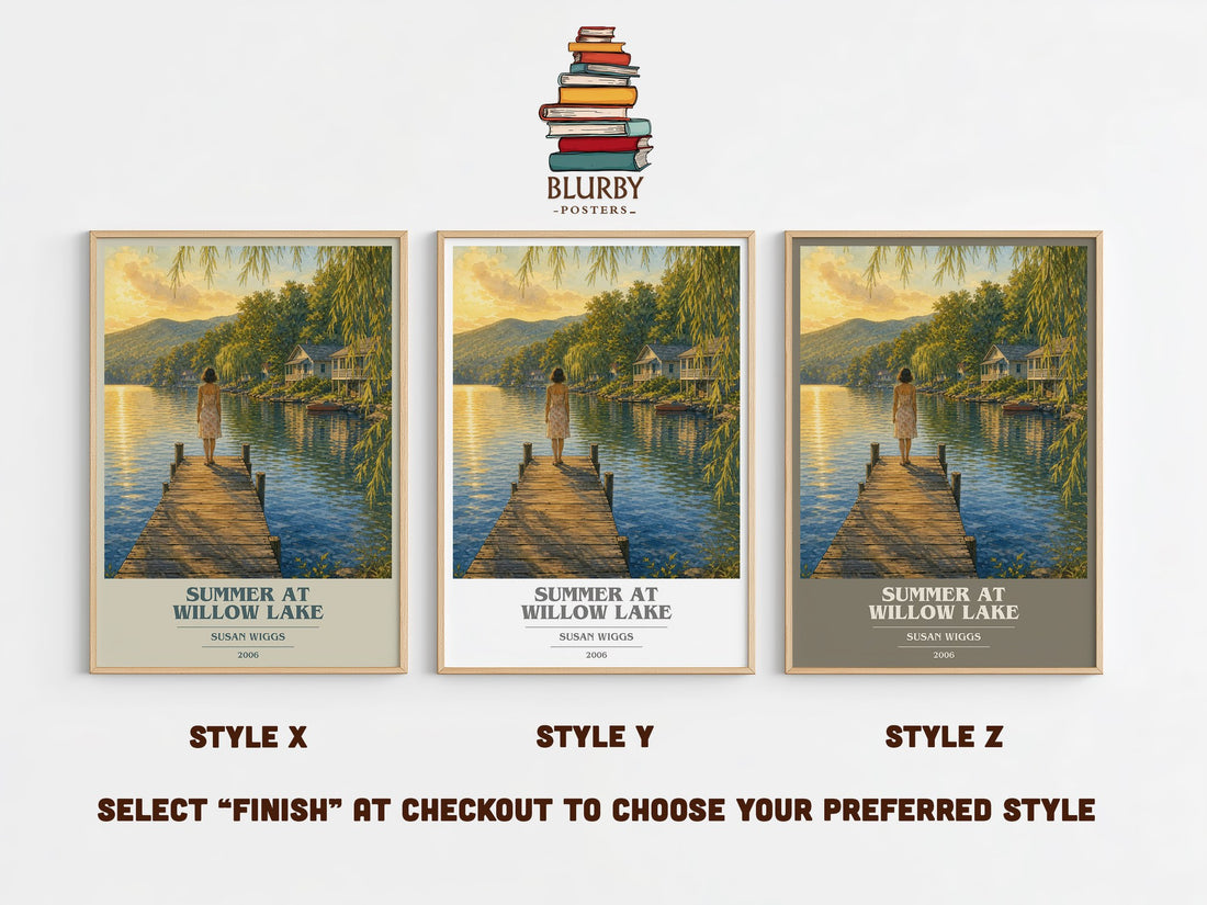 Summer at Willow Lake book cover print in frame leaning in hallway – romance wall art (mockup)