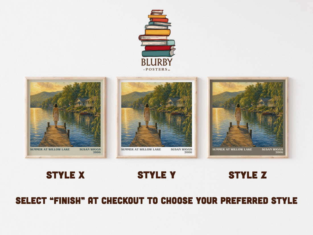 Summer at Willow Lake literary print in frame leaning in hallway – romance wall art (mockup)