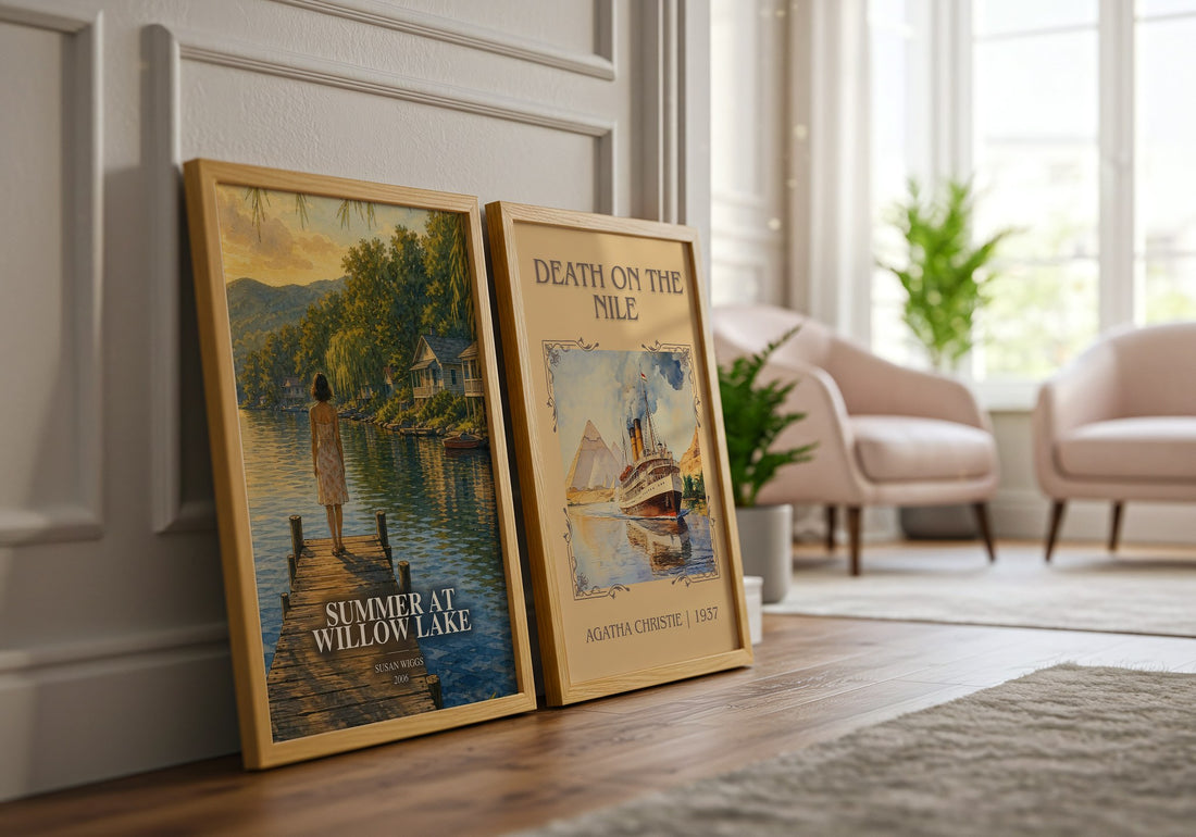 Summer at Willow Lake watercolour print framed by window – literary home decor