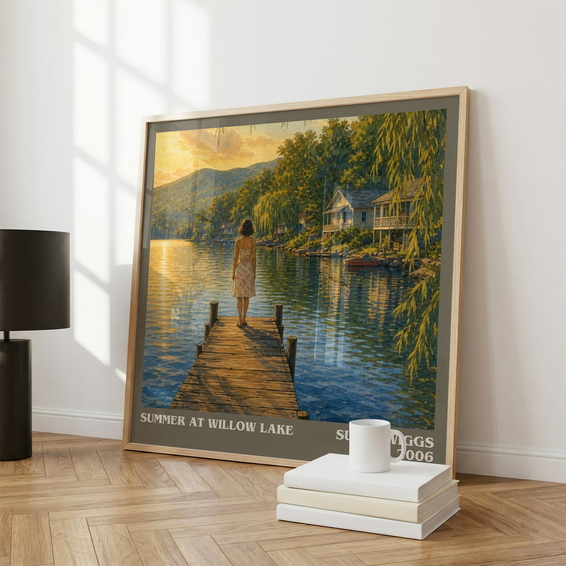 Summer at Willow Lake literary print framed by window – literary home decor