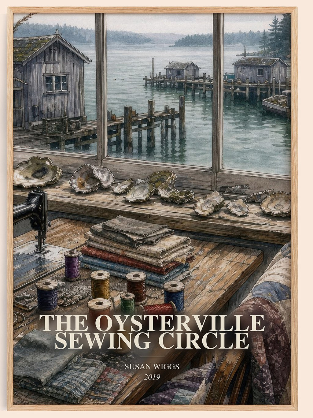 The Oysterville Sewing Circle watercolour book poster by Susan Wiggs – framed literary art print