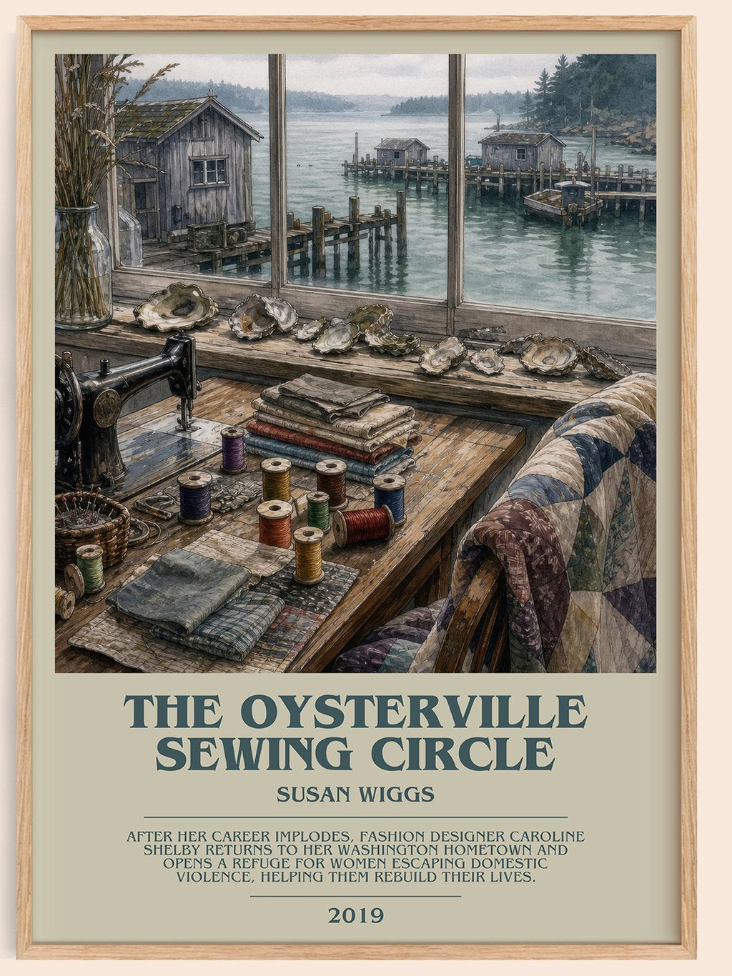 The Oysterville Sewing Circle bookish book poster by Susan Wiggs – framed literary art print