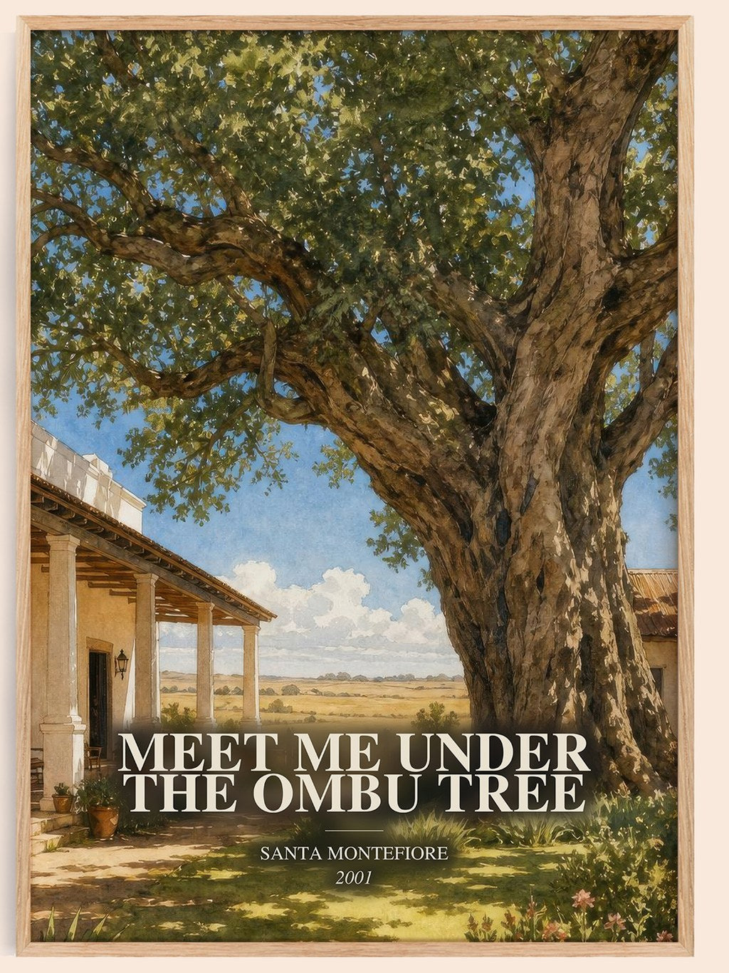 Meet Me Under the Ombu Tree watercolour book poster by Santa Montefiore – framed literary art print