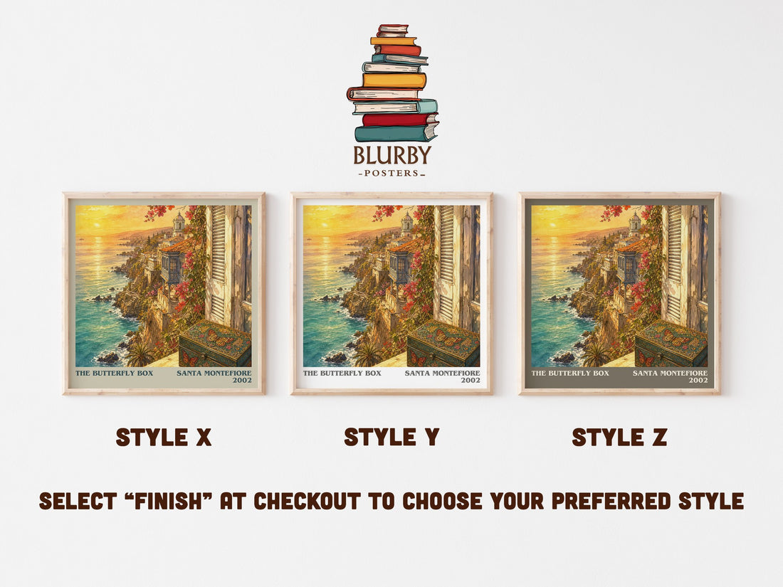 The Butterfly Box literary print in frame leaning in hallway – romance wall art (mockup)