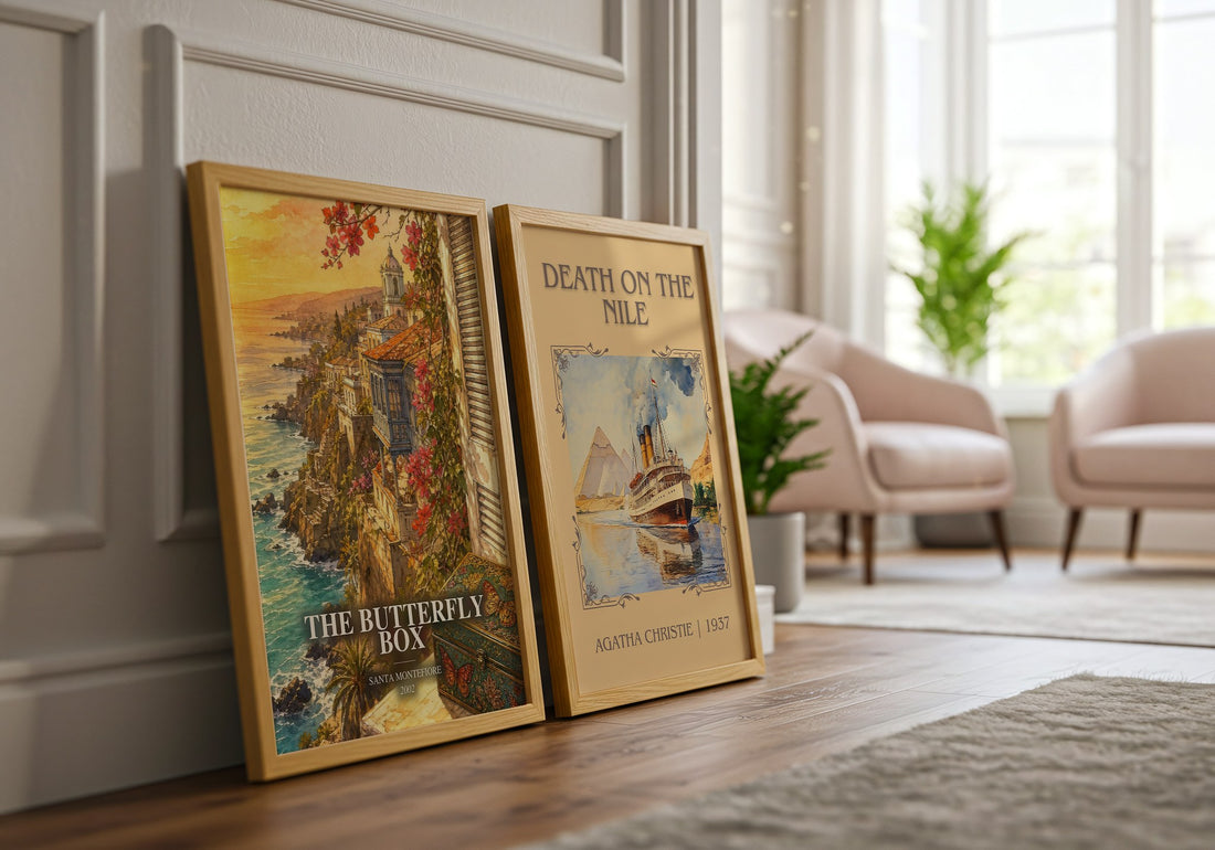 The Butterfly Box watercolour print framed by window – literary home decor