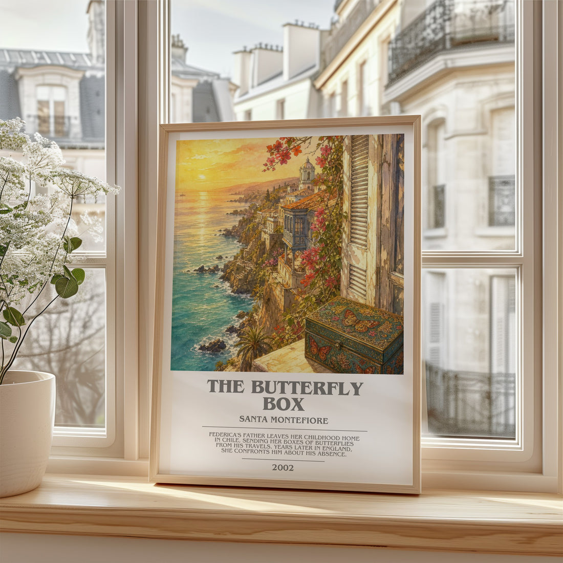 The Butterfly Box bookish poster colour and style options – Santa Montefiore book art
