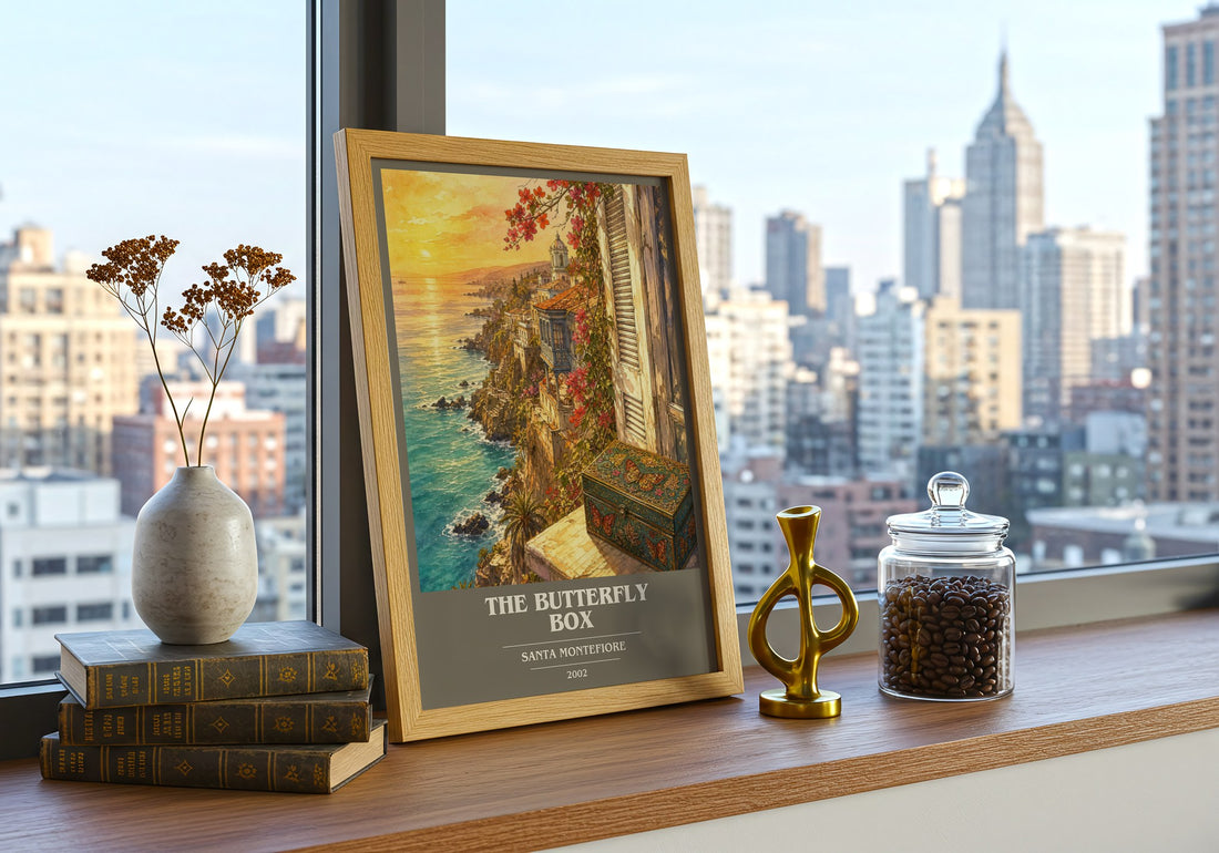 The Butterfly Box book cover print framed by window – literary home decor