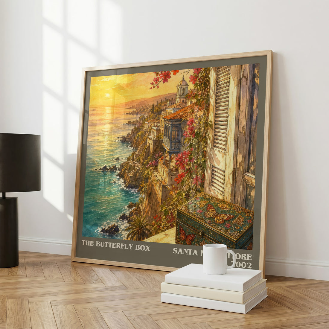 The Butterfly Box literary print framed by window – literary home decor