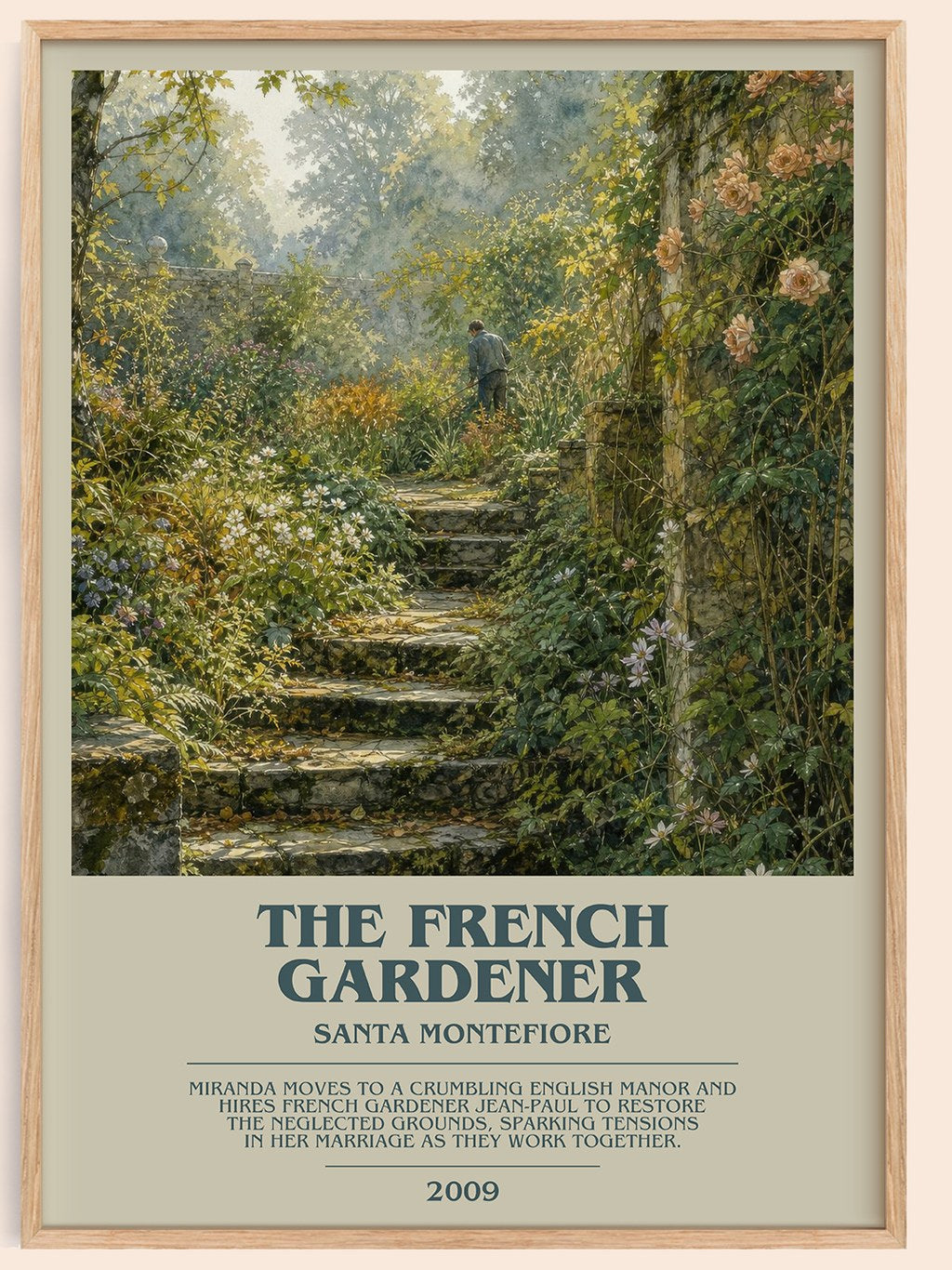 The French Gardener bookish book poster by Santa Montefiore – framed literary art print