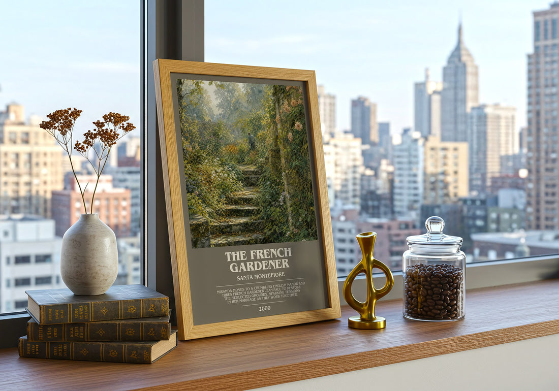 The French Gardener bookish print framed by window – literary home decor