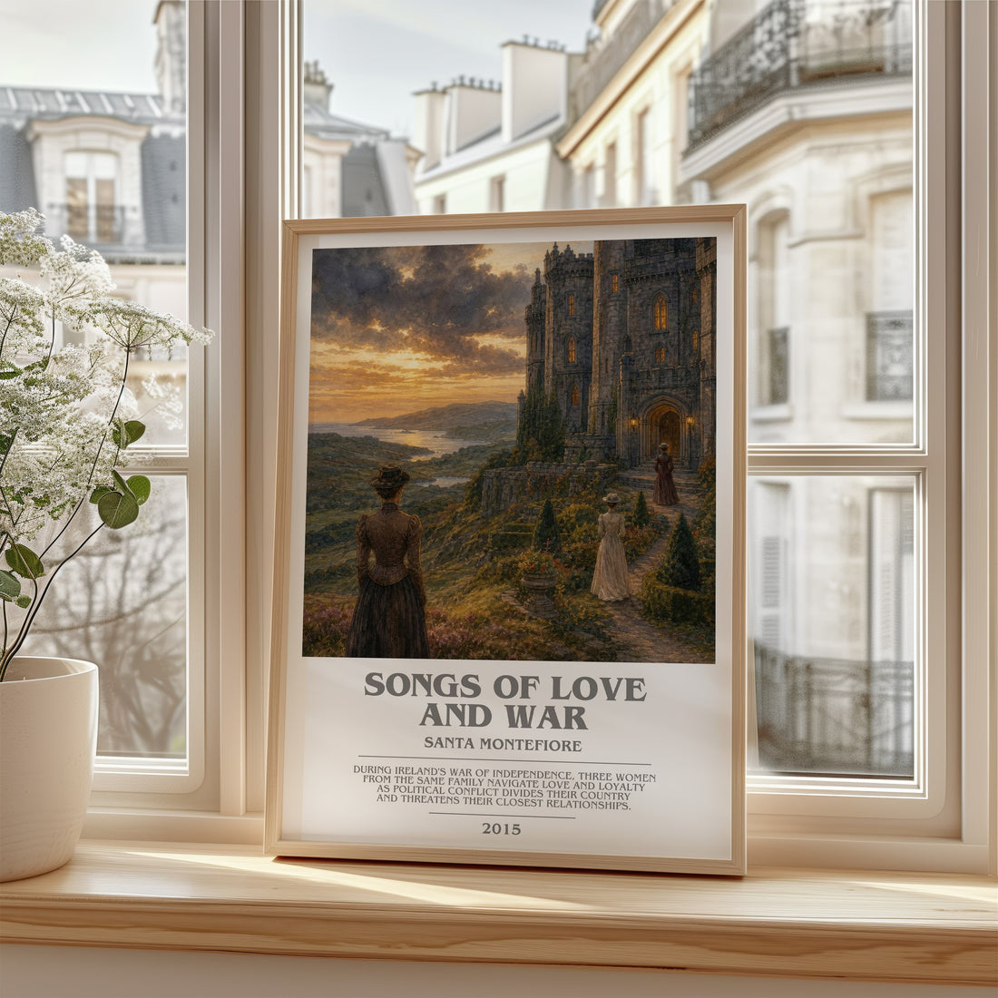 Songs of Love and War bookish poster colour and style options – Santa Montefiore book art