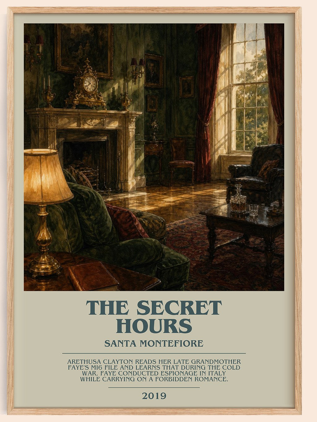 The Secret Hours bookish book poster by Santa Montefiore – framed literary art print