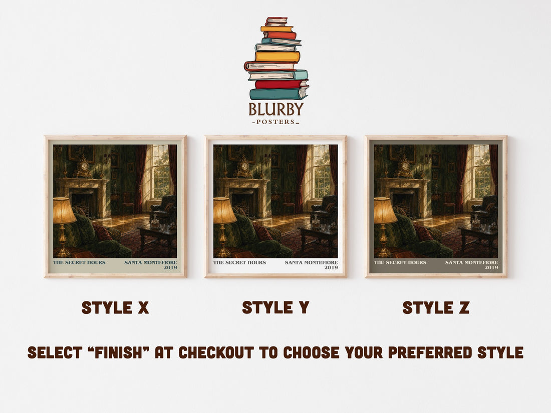 The Secret Hours literary print in frame leaning in hallway – historical fiction wall art (mockup)