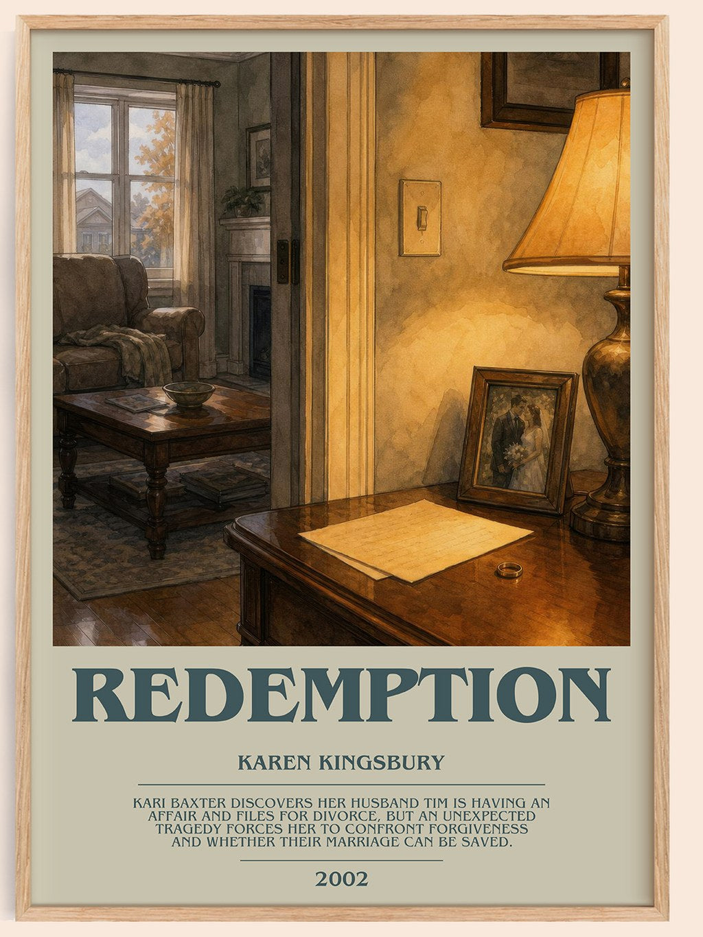 Redemption bookish book poster by Karen Kingsbury – framed literary art print