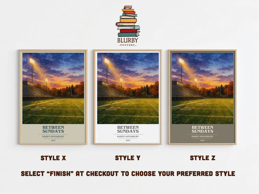 Between Sundays book cover print in frame leaning in hallway – contemporary fiction wall art (mockup)