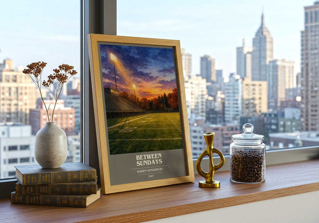 Between Sundays book cover print framed by window – literary home decor