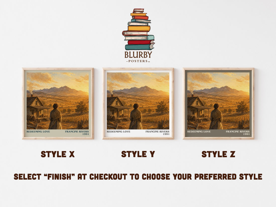 Redeeming Love literary print in frame leaning in hallway – romance wall art (mockup)