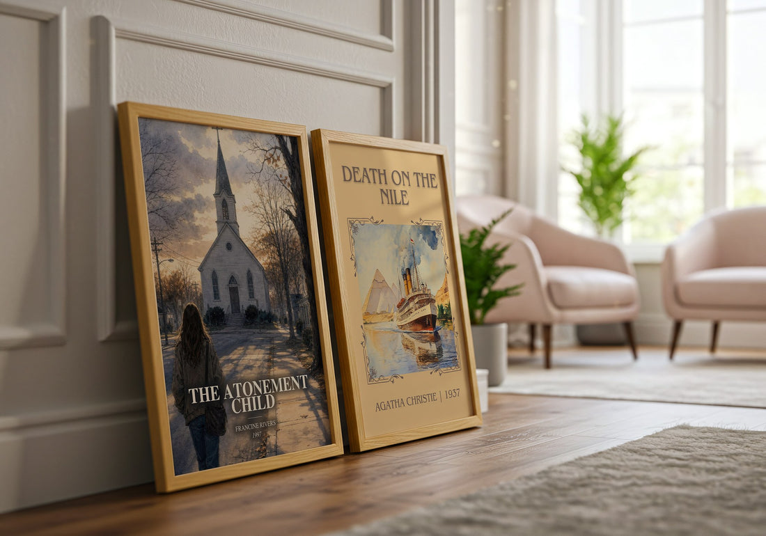 The Atonement Child watercolour print framed by window – literary home decor