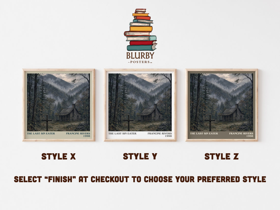 The Last Sin Eater literary print in frame leaning in hallway – historical fiction wall art (mockup)