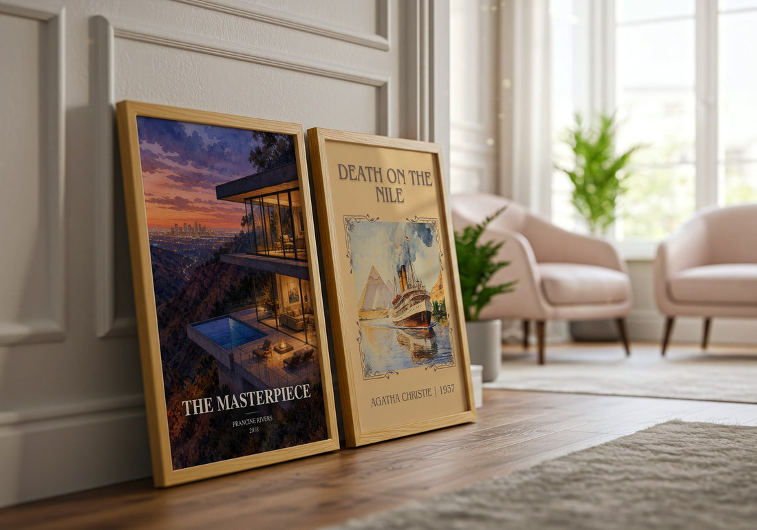 The Masterpiece watercolour print framed by window – literary home decor